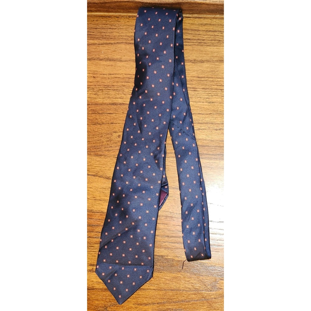 Philippe Perrier Mens Silk Tie Navy Blue Red Geometric Medallion Made in Italy - Picture 3 of 6
